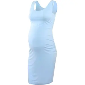Women's Maternity Sleeveless Tank Dresses Side Ruching Bodycon Dress for Daily Wearing or Baby Shower