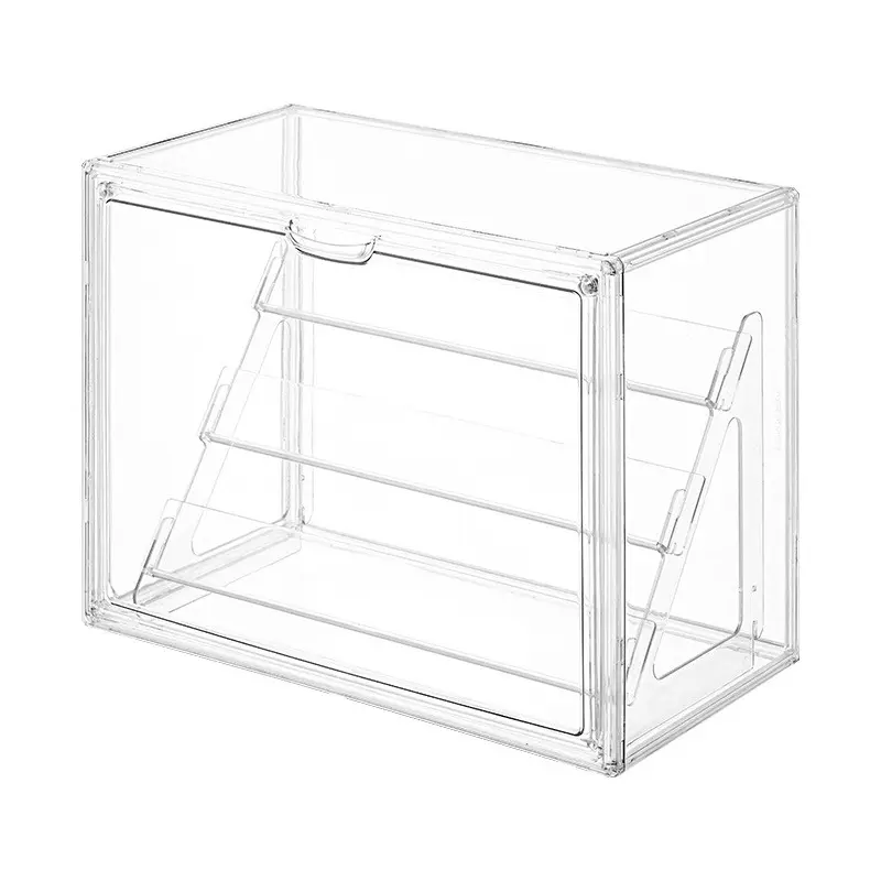 Transparent Acrylic Badge Display Box, Stackable Multi-Layer Organizer, Dust-Proof Flip Cover, Ideal for Anime Collectibles, Desk Storage