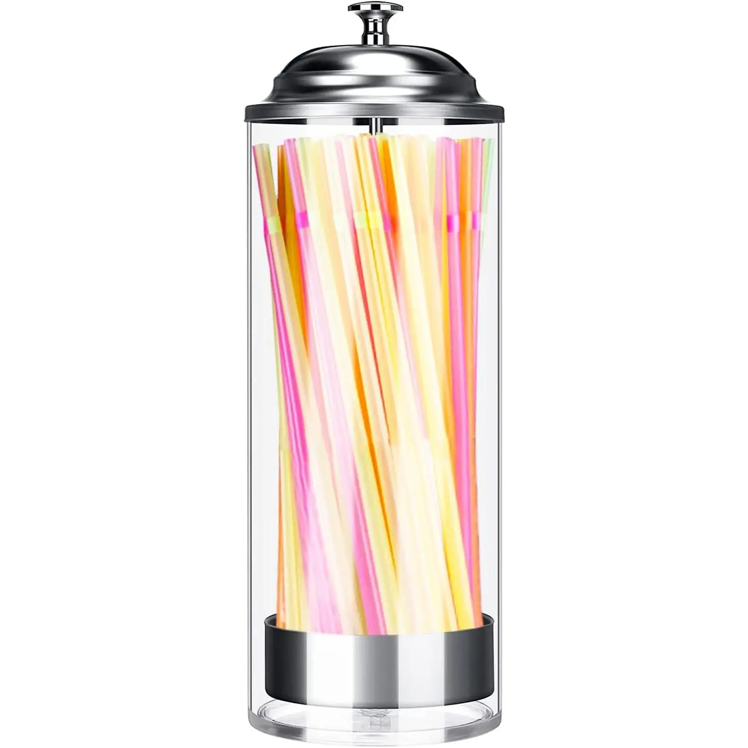 Glass Straw Dispenser Holder with 100 count Straws & Stainless Steel Lid - Transparent Drinking Straw Organizer Dispenser for Kitchen
