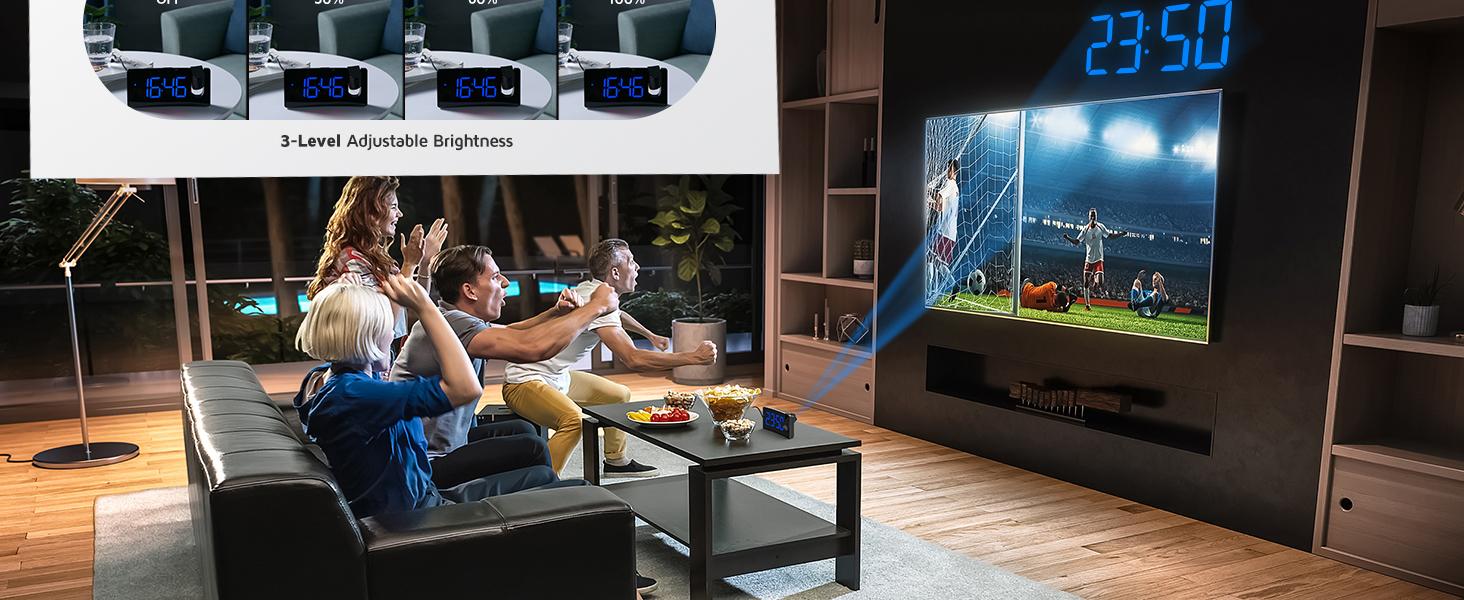 Projection Alarm Clock, Digital Clock with 180°   Rotatable Projector, 3-Level Brightness Dimmer, Clear LED Display, USB Charger, Progressive Volume, 9mins Snooze,12/24H, for Bedroom