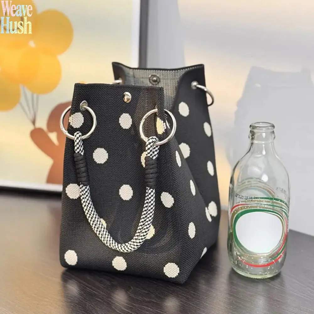 Fashionable Structured Knit Bucket Purse For Women, Polyester Handbag With Detachable Handle & Magnetic Snap, Chic One-Hand Open Design, Versatile Bucket Bag Suitable For Casual Daily Wear