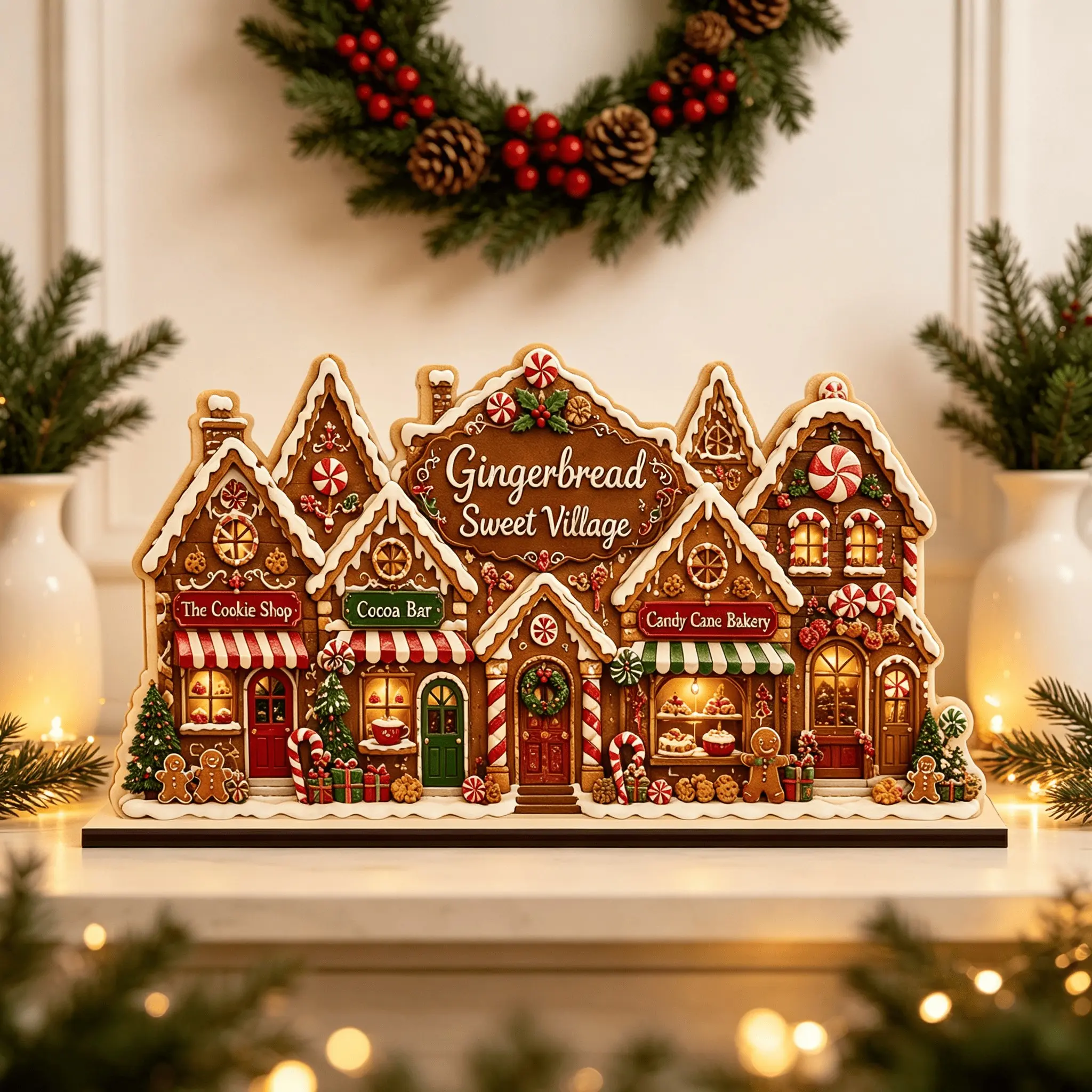 Wooden Christmas Gingerbread House Decoration, Sweet Village Sign, Central Table Decor for Family Gatherings, Festive Holiday Ornament
