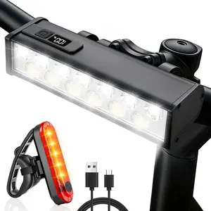 15 LED 2400 Lumen Bike Lights, USB Rechargeable 4800mAh Bicycle Lights for Night Riding, 150° Wide Beam Bike Headlight,4+4 Lighting Modes IPX6 Waterproof Light Bar for Ebike Scooter MTB