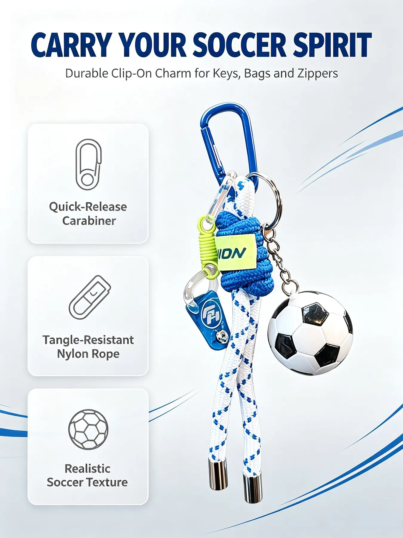 Y2K Sporty Streetwear Aesthetic Mini Soccer Ball Keychain For Bags Braided Nylon Rope Quick Release Carabiner Sport Backpack Bag Charm Gift For Football Lovers Teen Boys Girls Sports Fans