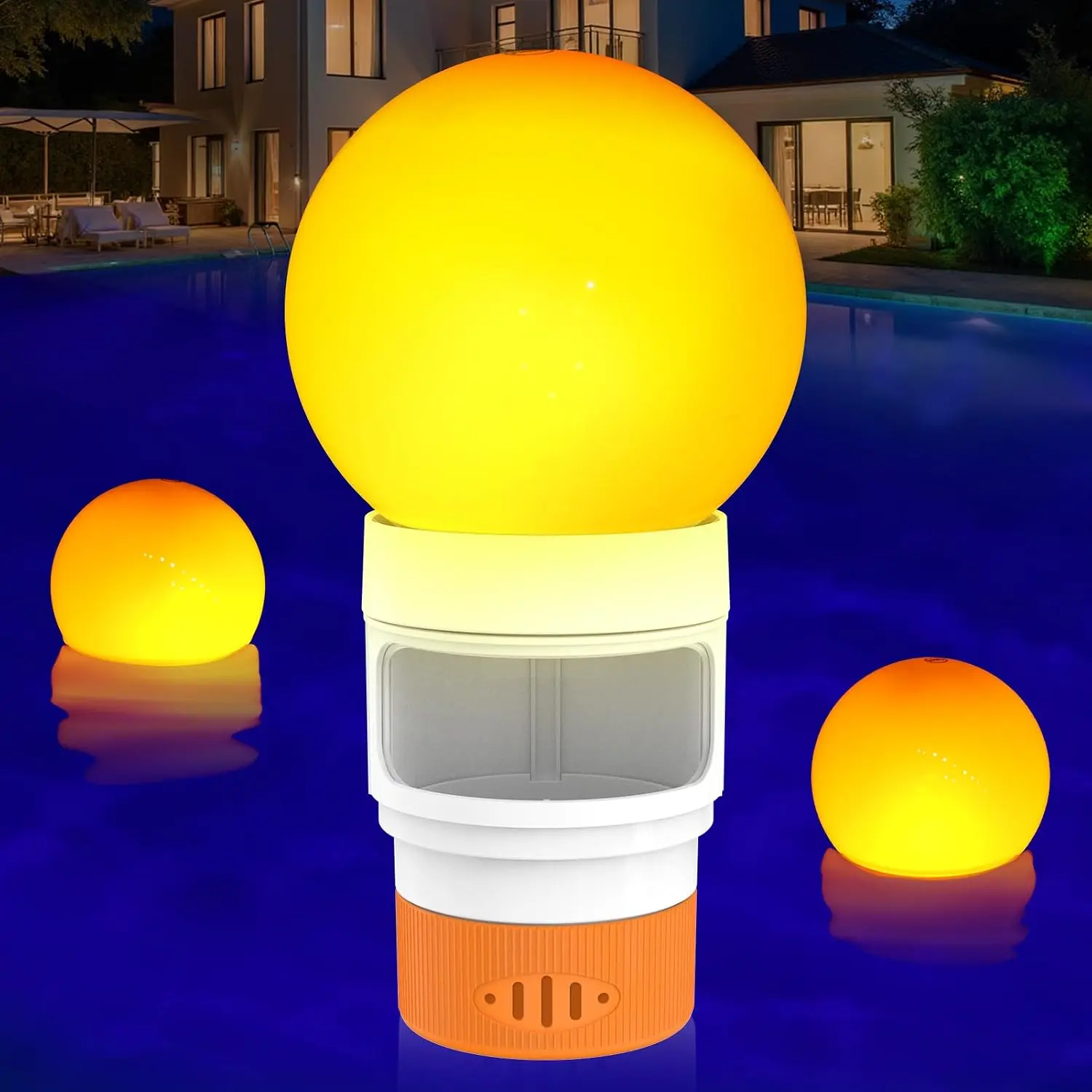Pool Chlorine Floater - Chlorine Floater with Light, Glow in Dark Chlorine Tablet Floater, Flame Orange, 11 Inch