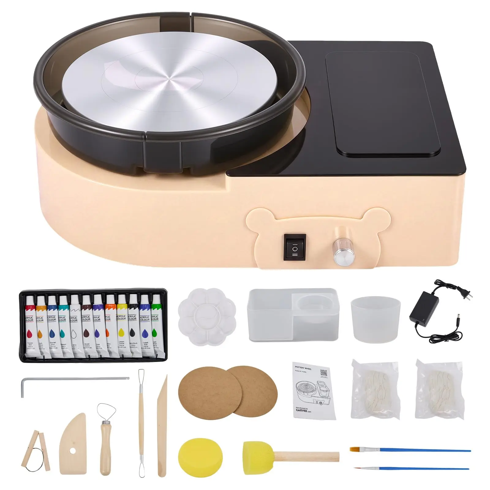 Mini Electric Pottery Wheel, 6" Tabletop Clay Wheel w/ Two-Way Rotation & Detachable Basin, DIY Ceramic Forming Machine for Beginners, Kids & Adults - 110V US Standard