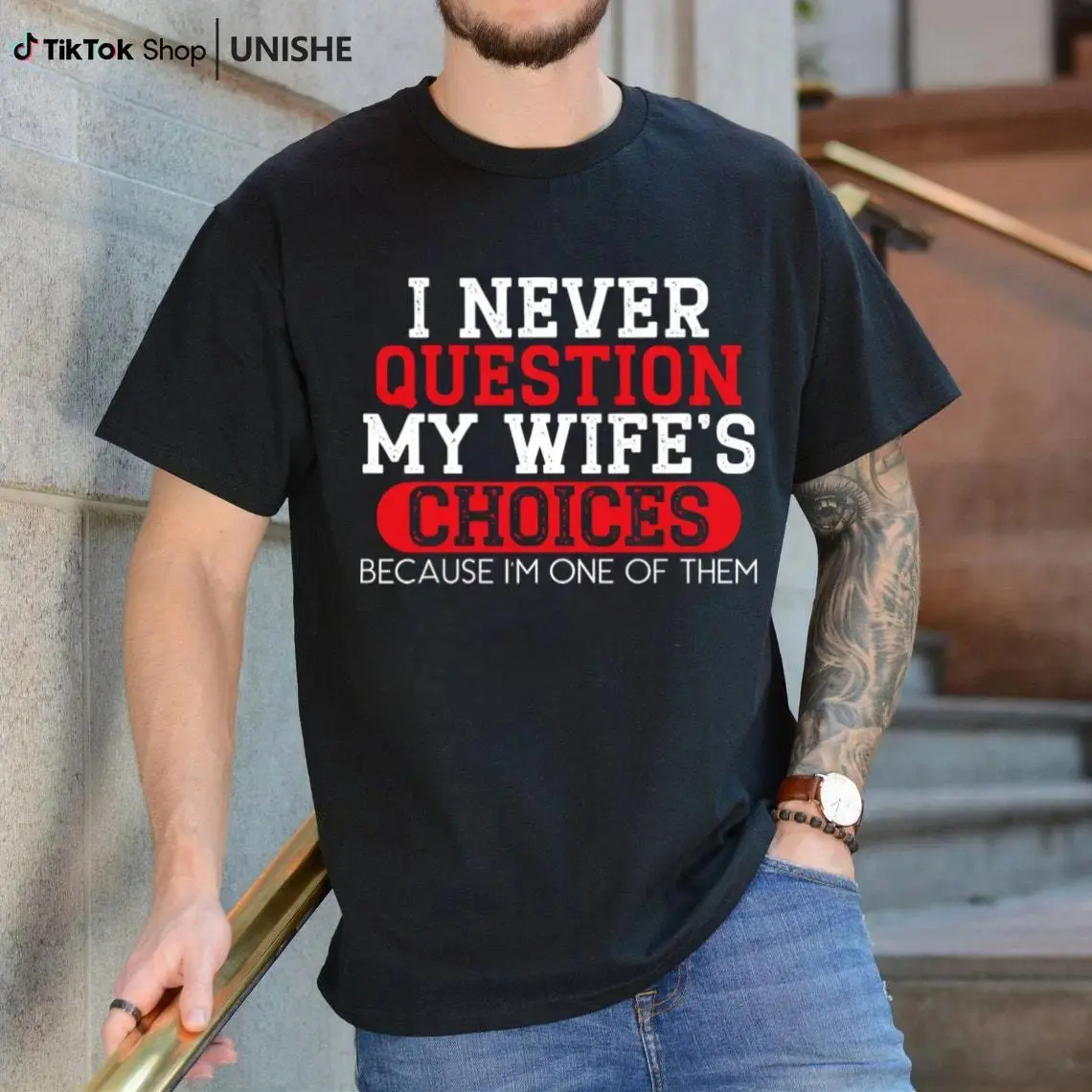 Menswear Short-Sleeve Casual Tops - Lighthearted Anniversary Printed T-Shirt for Married Couples, Cozy Family Fit t0710, Shortsleeve, Round Neck, Unisex, Clothes, Cotton, All Seasons, Flawed Items, Cold Wash, Unisex Cut, Fade-Resistant, Anniversary Theme