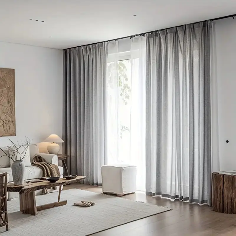 Two-Piece Rod-Attached Design Curtains, High-Quality Linen Window Drapes, Modern Style for Living Room and Bedroom Decor, Home Decoration Curtain, Curtain Panels