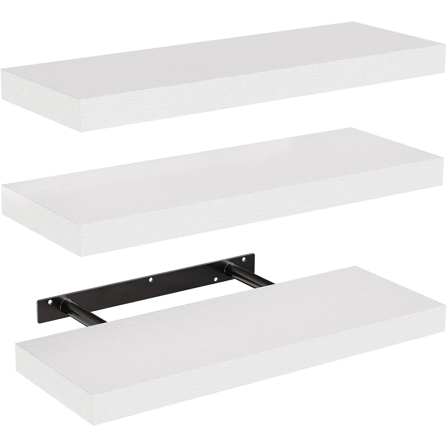 Floating Shelves, Wall Shelves for Bathroom/Living Room/Bedroom/Kitchen Decor, White Shelves with Invisible Brackets Set of 3 - AMFS08