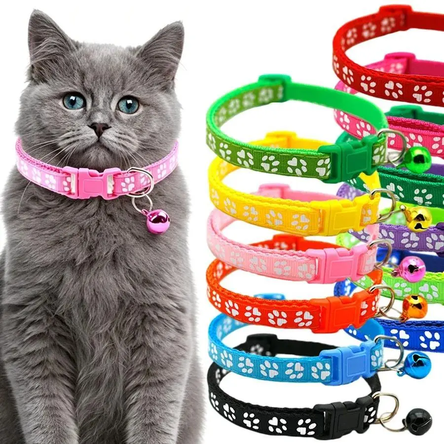 1-5Pcs Resin Universal Adjustable Footprint Pet Collar, Bell Attached Cute Style Soft Neck Collar, Skin Gentle Detachable Design for Puppy Small Dog Daily Wear