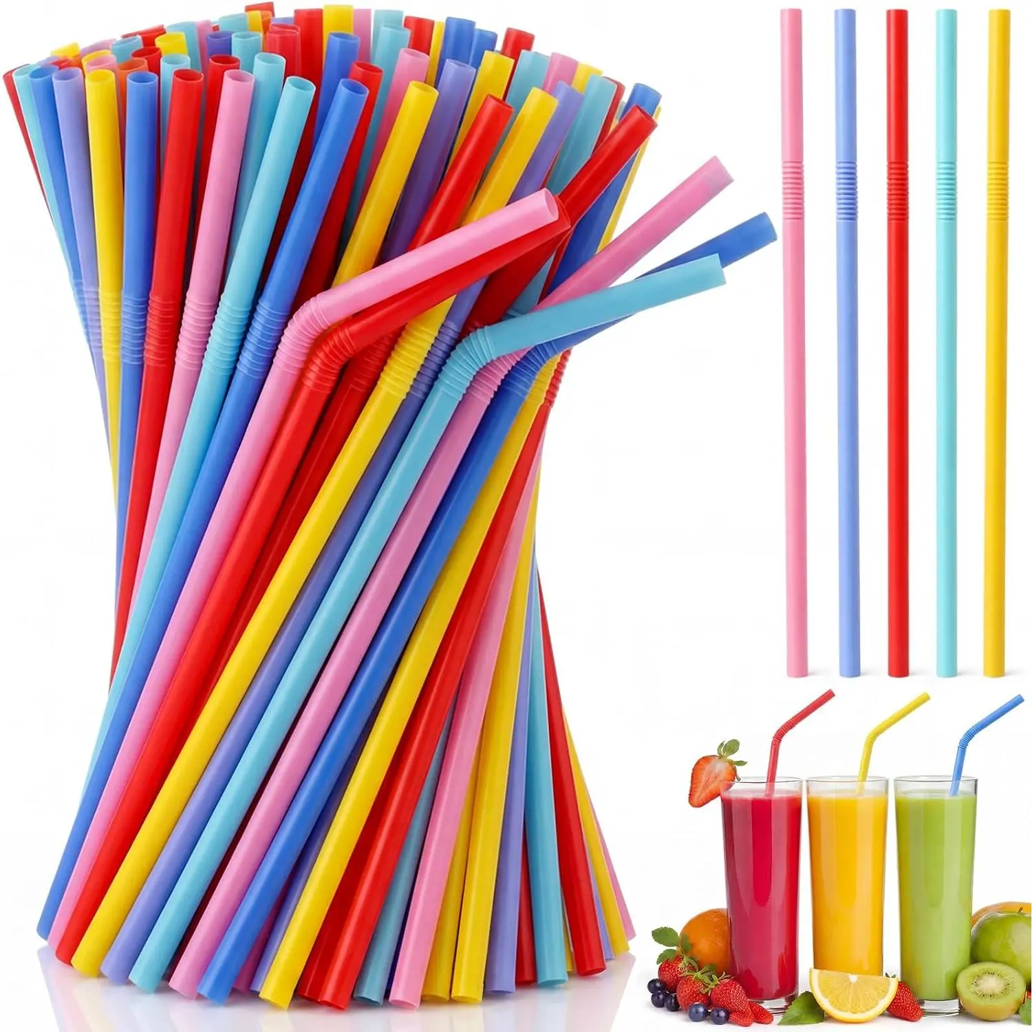 500 count Colorful Paper Drinking Straws, 7.9" Disposable Flexible Bendable Straws Bulk for Juice Milkshake Soda, 0.24" Diameter Paper Tube for Summer, Birthday, Wedding, Party(Colorful Style)