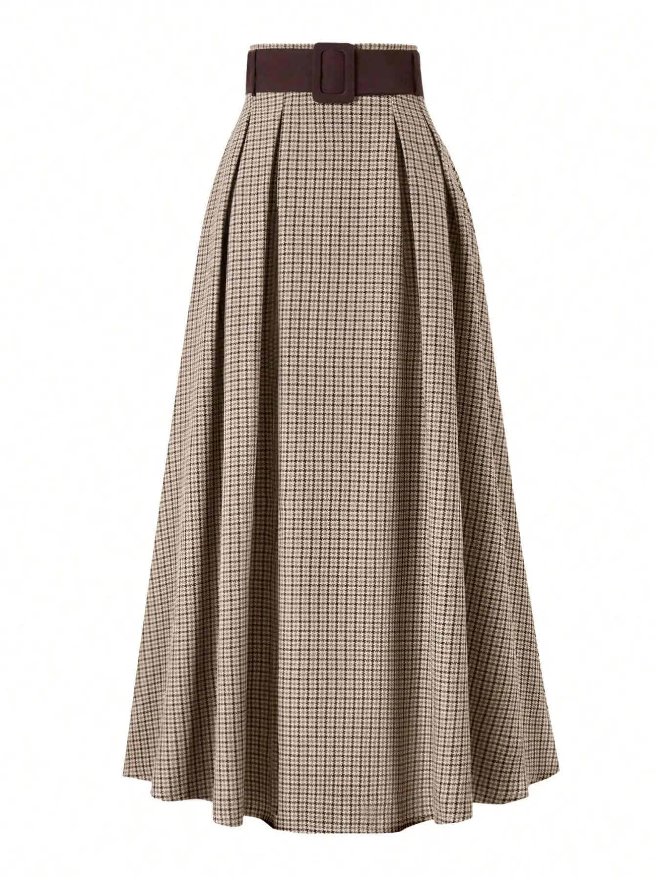 Women's French Elegant Houndstooth Skirt, High Waist Long Dress with Wide Belt, Loose-Fitting Party for All Seasons, Bottom, High Waisted Skirt, Chic Elegant Skirt