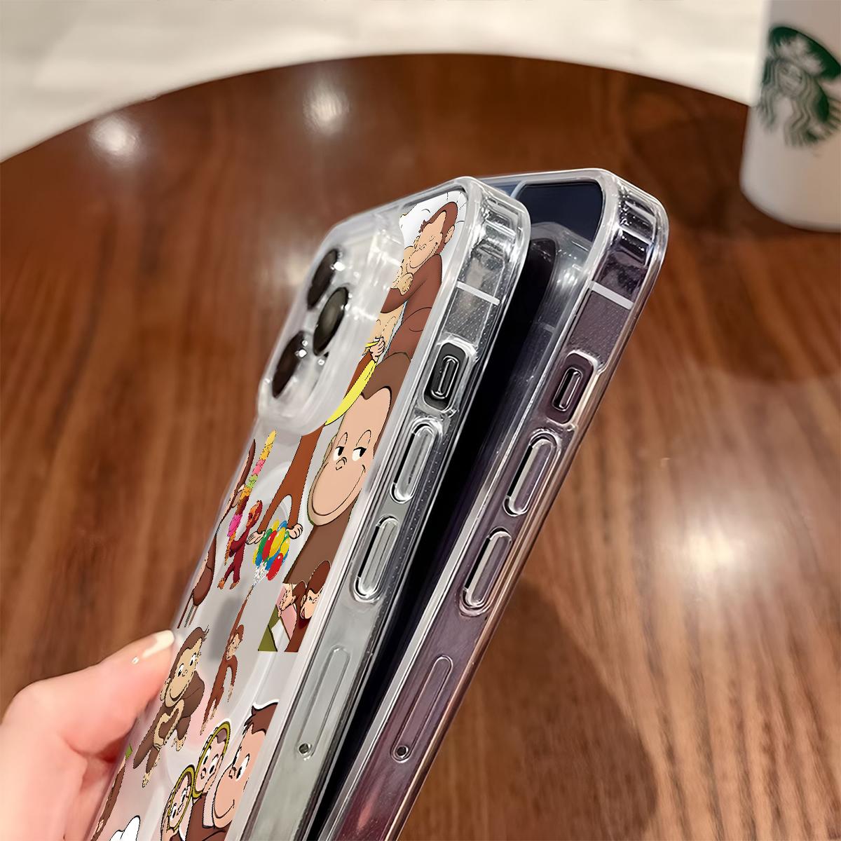 Curious George Monkey Design Clear Wireless Charging Protection Shockproof Slim Magnetic Phone Case For iPhone 17 16 15 Pro Max 14 13 12 11 Plus Air