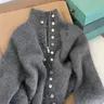 【Black Friday】Women's Elegant Chic High Neck Knitted Cardigan, Fashion Fitted Long Sleeve Cardigan, Ribbed Design, Faux Button Detail, Perfect for Spring & Fall, Fashion Knitwear