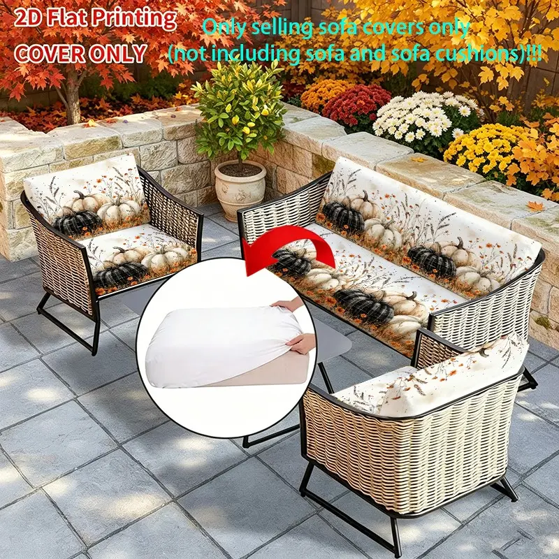 Elastic Sofa Covers for Living Room and Courtyard, Pumpkin Wildflower Theme, Reusable Cushion Cover, Indoor Outdoor Furniture Protector Case, Holiday Party Home Decor