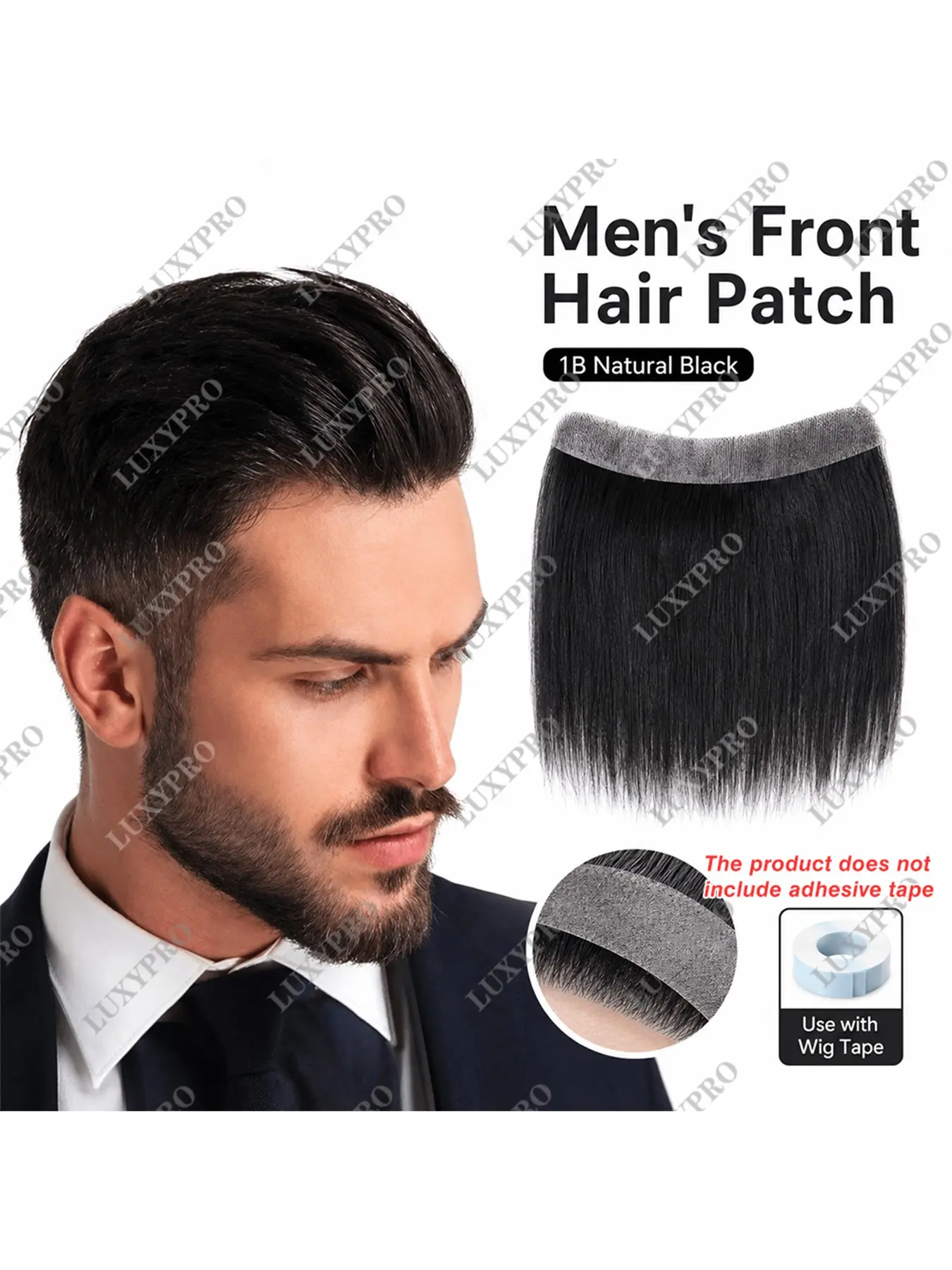 Men’s Front Hairline Patch, 6 Inch Natural Black Lace Hairpiece for Receding Hairline, Ultra-Thin Breathable V-Loop Hair Replacement, Use with Wig Tape