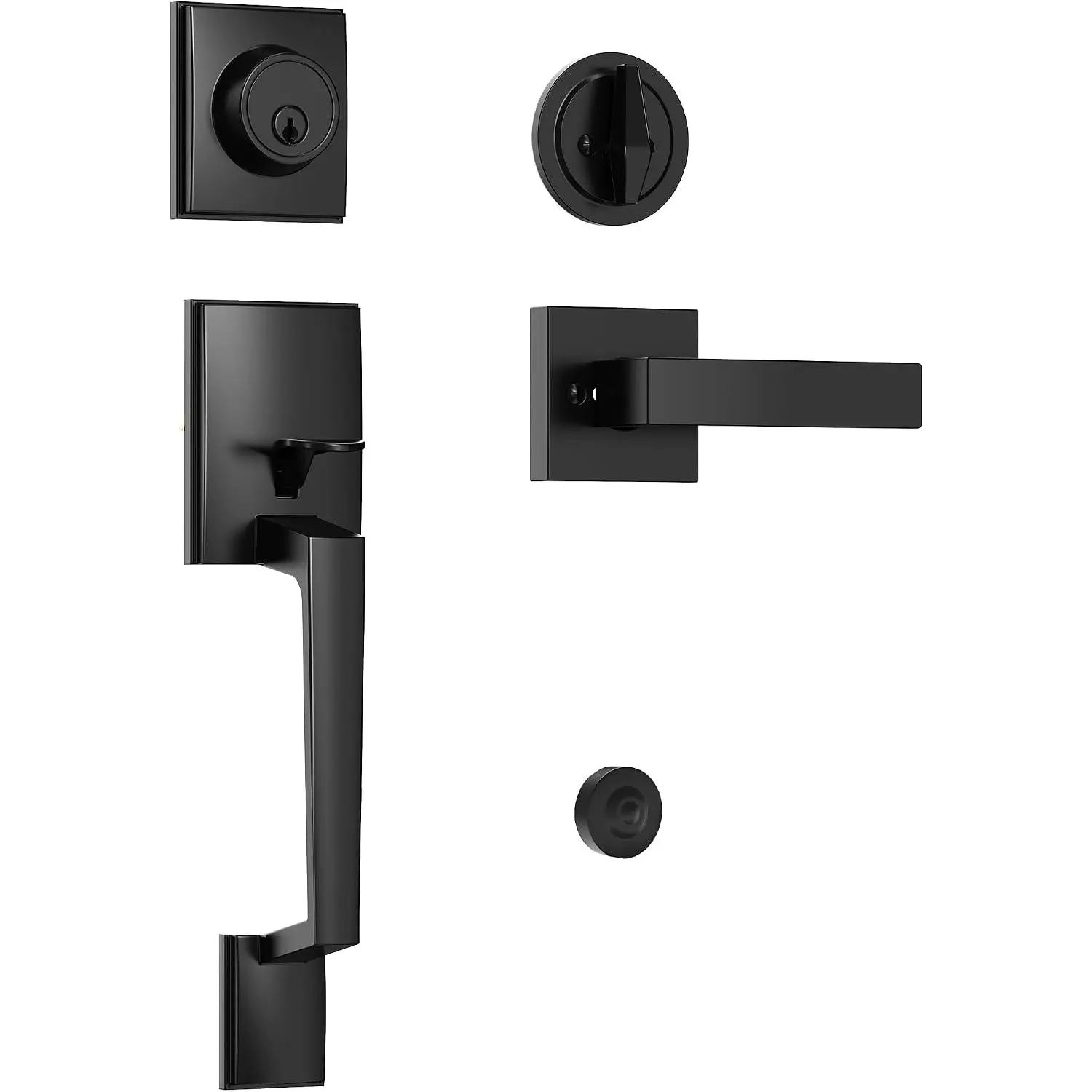 Front Door Handle and Deadbolt Lock Set, Matte Black | Single Cylinder Exterior, Heavy Duty Zinc Alloy, Reversible for Right & Left Opening