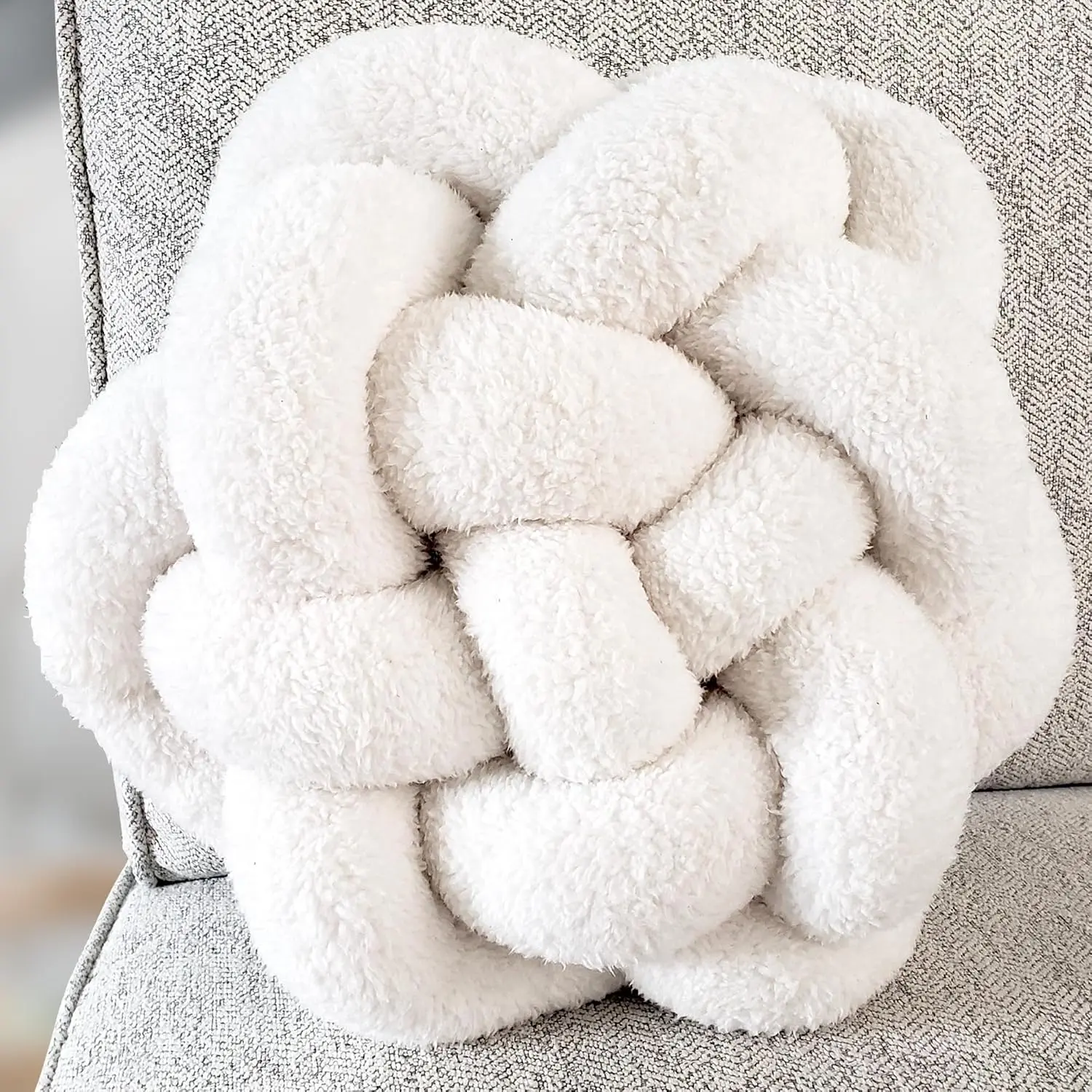 Large White Knot Pillow | 13" Knotted Pillow |  Knot Throw Pillow | Cute & Funky Throw Pillows | Bed Decorative Pillows | Sherpa Pillow Material | Knot Pillows