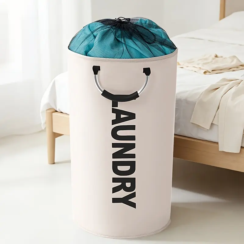 95L Large Foldable Laundry Basket, Waterproof Collapsible Hamper with Foam Handles – Round Dirty Clothes Storage Organizer for Bathroom, Dorm, Home | Space-Saving Household Essential