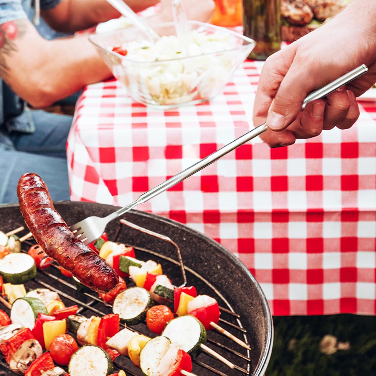 Extendable Fork, 2 count 8.7 to 25.4in Expandable Fork for Jokes, Telescopic Stainless Steel Dinner Forks for BBQ, Salad, Dinner, Fruit and Dessert