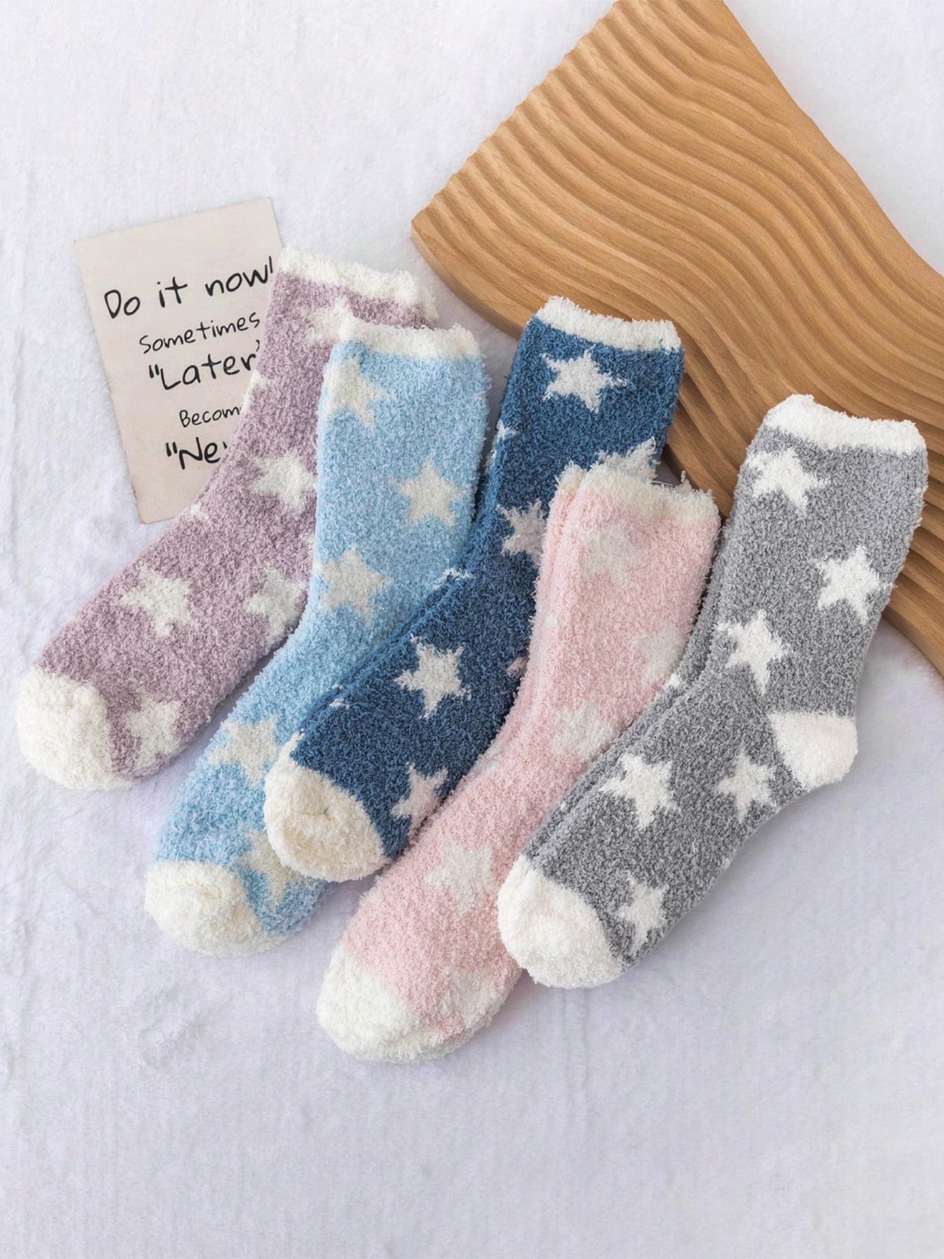 Women's Heart Print Fuzzy Socks, Cozy Warm Multipack Jacquard Knit Fitted Mid Calf Socks, Women's Socks & Hosiery, Cute Socks for Women