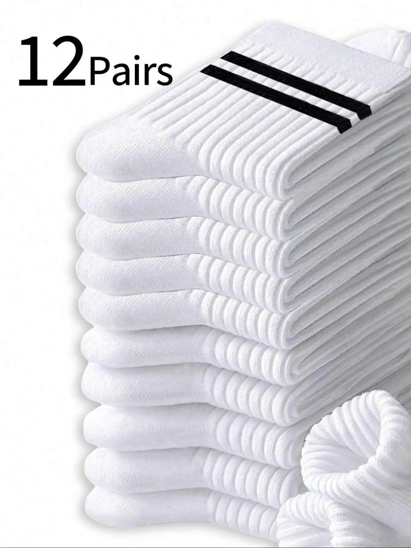 12 Pairs Women's Crew Socks, Casual Daily Socks, Solid Stripe Design, Anti-Odor Mid-Calf, Basketball Long Socks, All Season, Comfortable & Soft