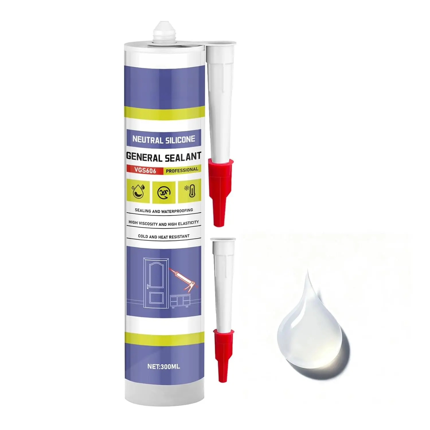 VGS606  Sealant, Clear 300ml, Weatherproof Caulk | |Paintable & Non-Yellowing & High Elasticity,Crack-Resistant |For Window, Door, Tile & Bath Sealant