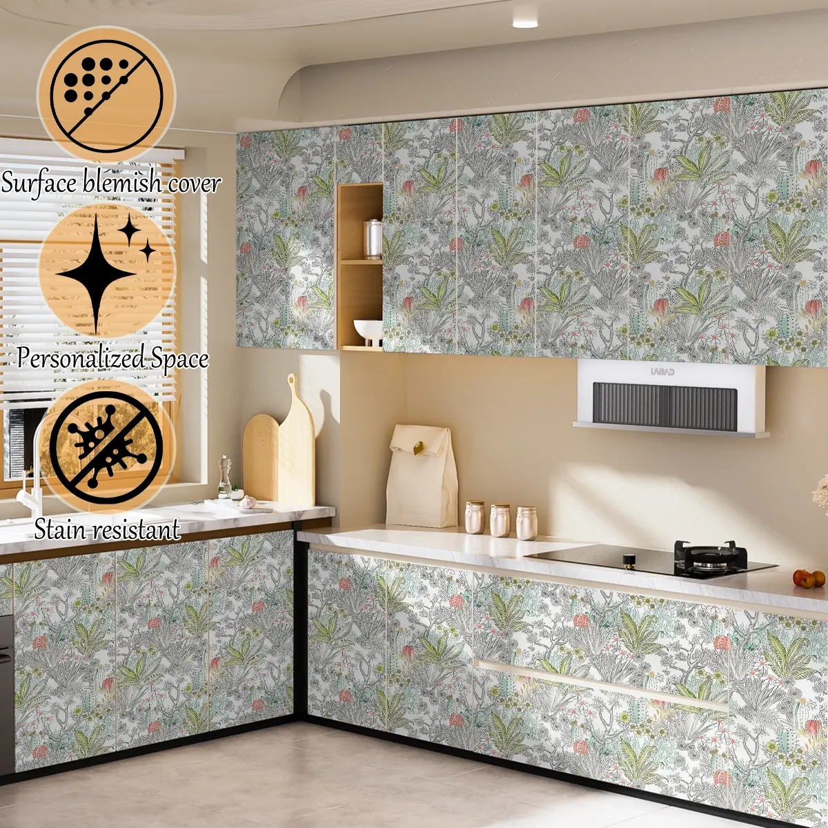 Light Gray Wild Flower Removable Wallpaper Boho Floral Peel Stick Wall Decor For Apartment