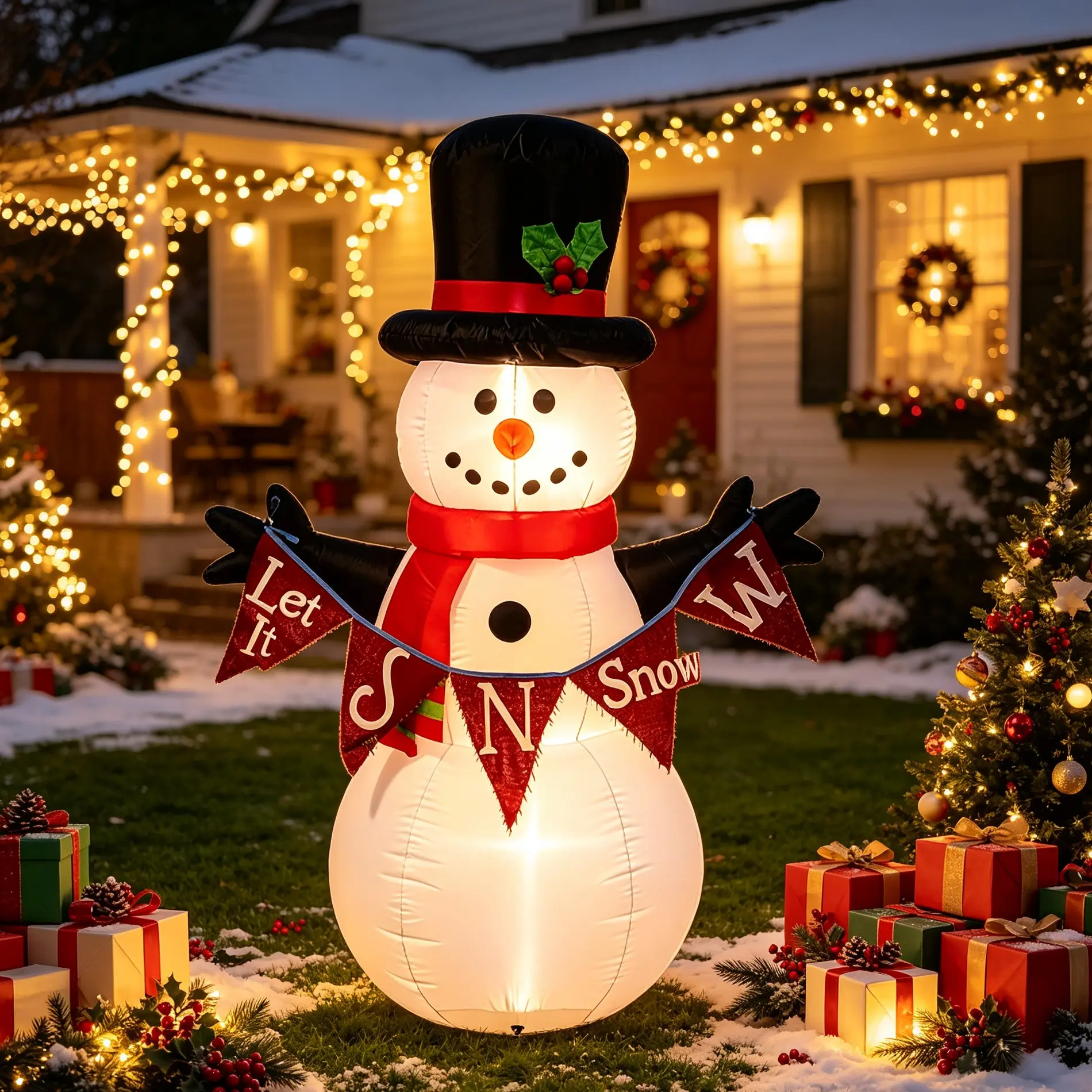 1.5m LED Light-Up Inflatable Snowman Christmas Decoration, Outdoor Party Decor, Waterproof Polyester, Garden & Lawn Setup