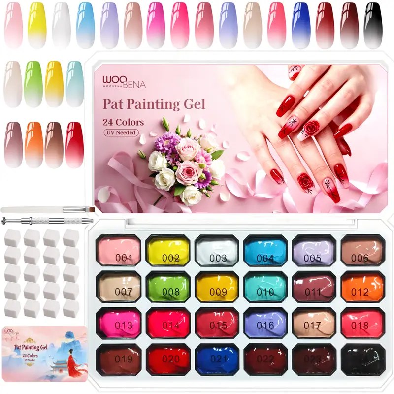 24-Color Ombre Nail Gel Polish Kit with Sponge & Brush - UV/LED Curing, Elastic Lightweight Nail Care Set, Beginner-Friendly DIY Blendable Gradient Manicure Gift