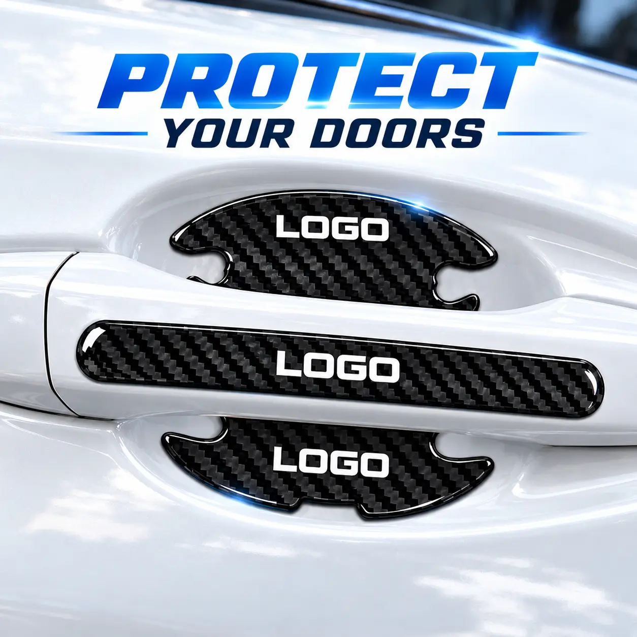 16PCS Car Door Protector Set, Door Handle & Cup Scratch Guard, Carbon Fiber Look Waterproof Stickers, Universal Fit for Cars, Trucks, SUVs