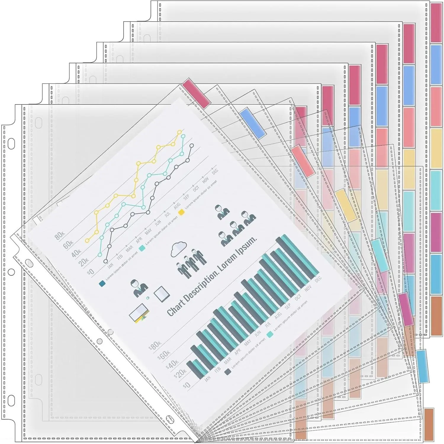 Sheet Protectors with 8 Colored Tab Dividers for 3 Ring Binder, 6 Set of 48 Pack, Clear Plastic Sleeves, 8.5 x 11 Letter Size, Organize Documents for School Office Home