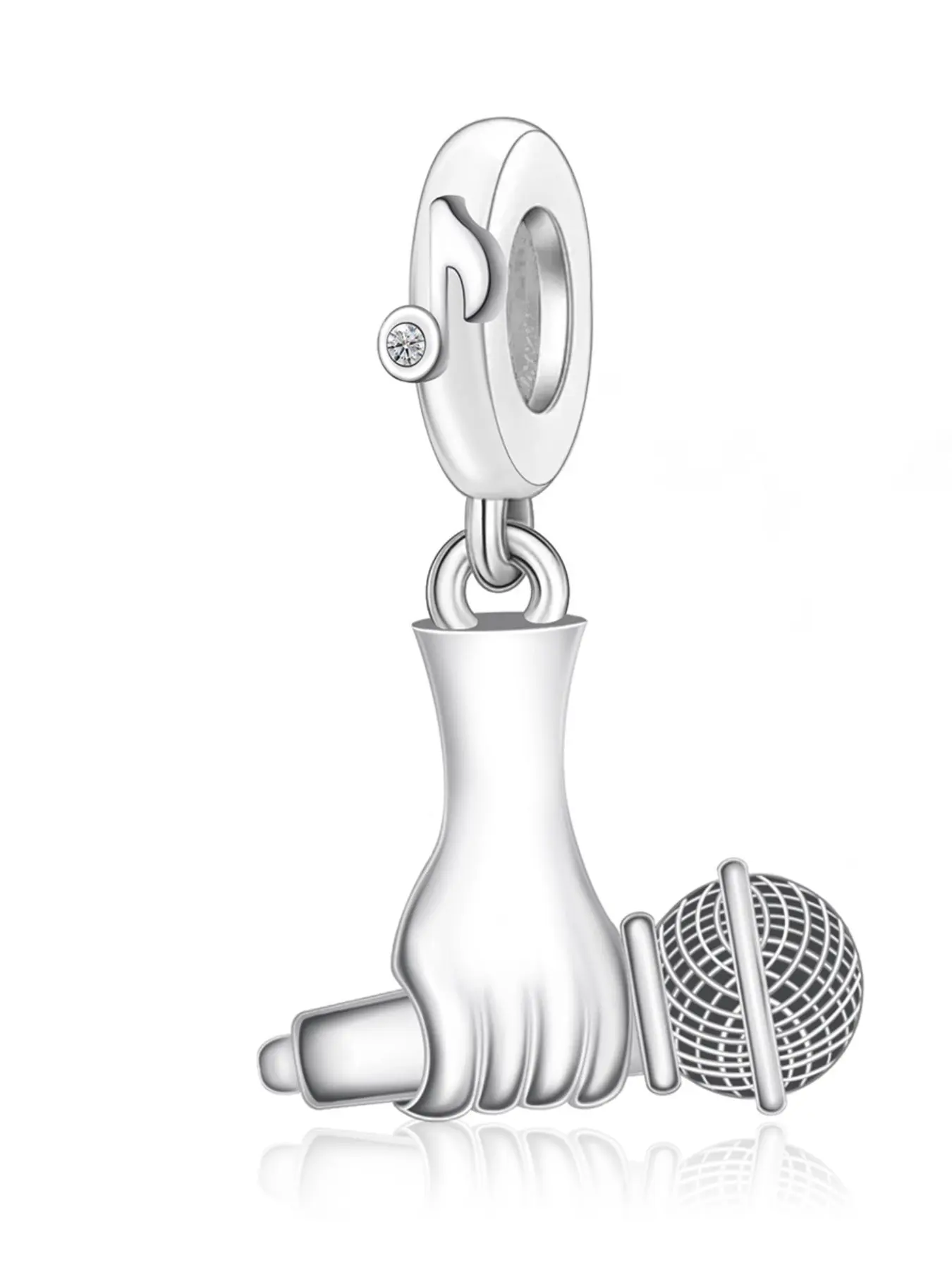 Mini Copper Plated Silver Color Microphone Charm, Casual All-Over Print Pendant, Perfect Gift for Singing Lovers, Daily Wear Accessory