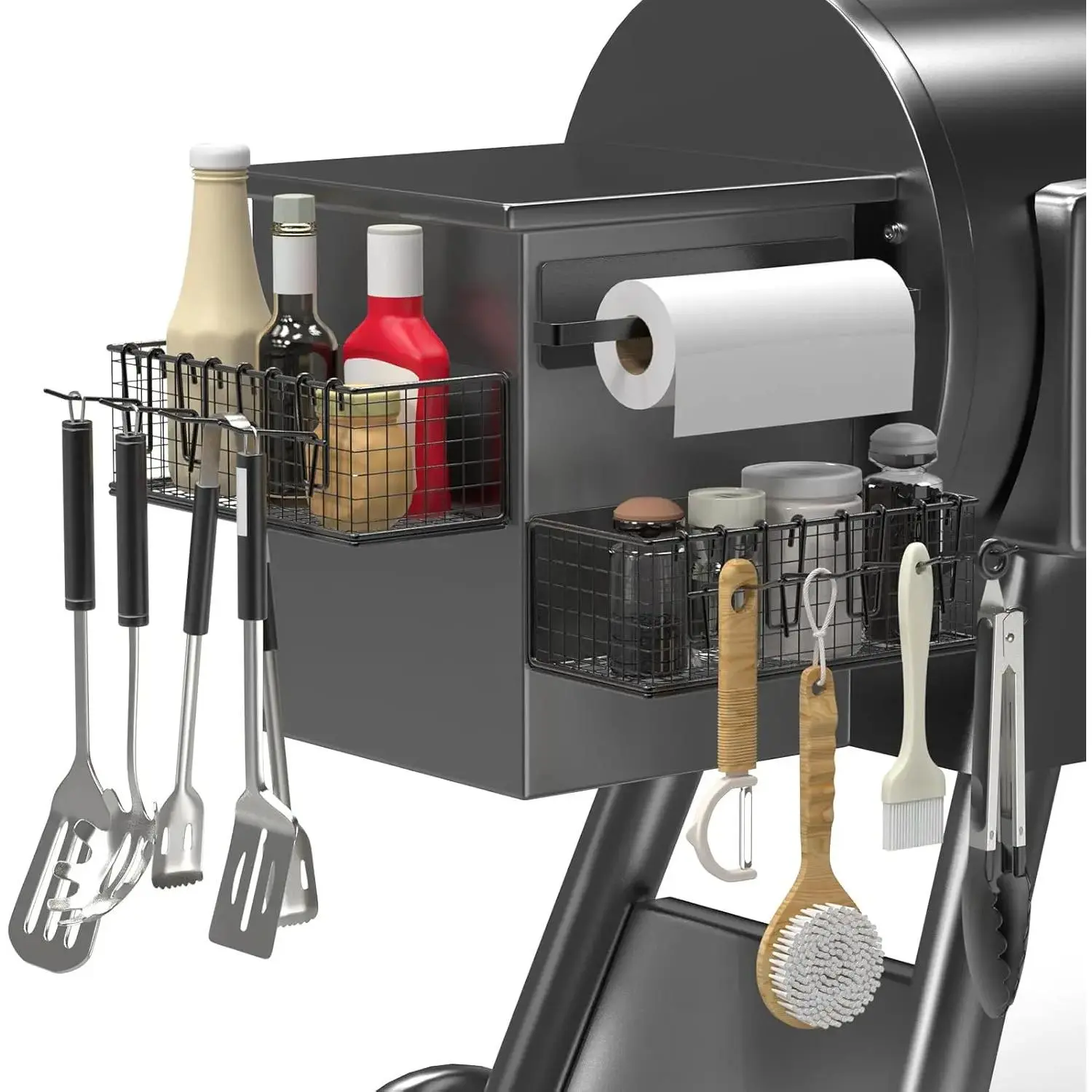 Kitchen Organiser Set - Wall-Mount Rack, Storage Bins, Paper Towel Holder, Dish Drying Racks
