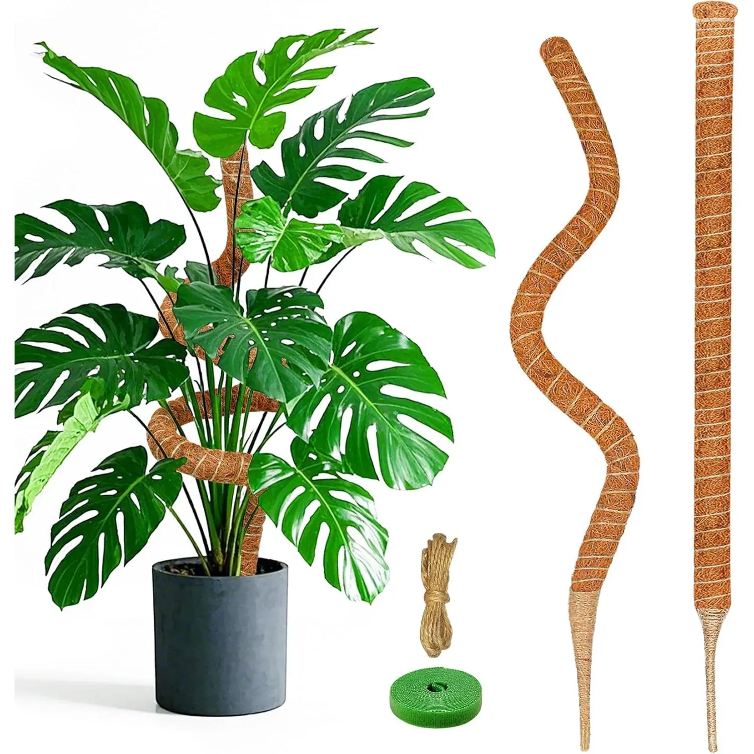 2 Pack 28 Inch Moss Pole Monstera Plant Support, Coir Moss Poles for Climbing Indoor Plants, Bendable Plant Stake Trellis for Potted Plant, Pothos, Philodendron