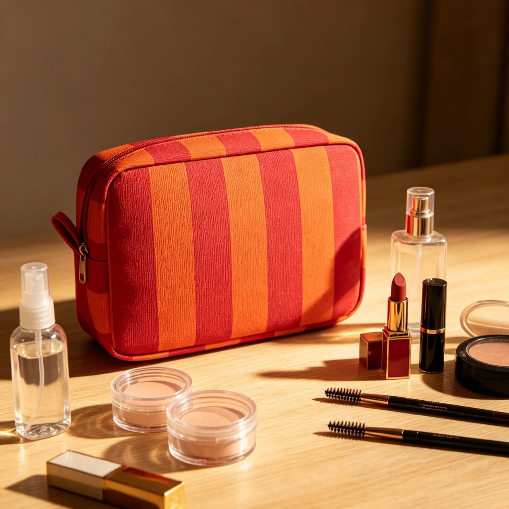 Striped Makeup Bag, Simple and Fashionable High-Profile Storage Bag, Large Capacity Travel Portable Multi-Function Cosmetic Organizer