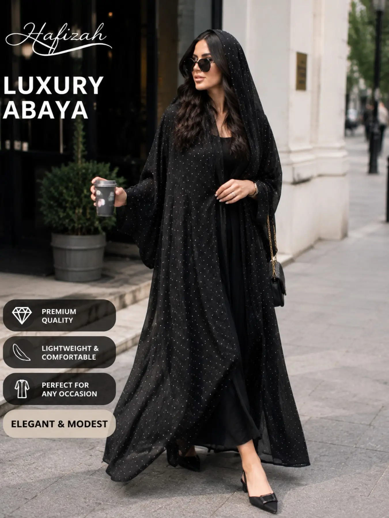 Women's Luxurious Robe Set with Detachable Headscarf, Sparkling Muslim Long Sleeve Dress, Elegant for Eid and Ramadan Parties, Traditional Arabic Robe