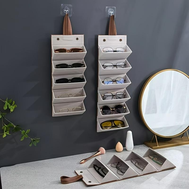Multi-layer Hanging Glasses Organizer, Foldable Eyewear Case with Dustproof & Scratch-proof Design, Space-saving for Travel/Office/Home, Portable Sunglasses Organizer