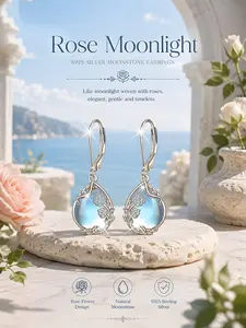 Elegant S925 Silver Bohemian Rose Moonstone High Quality Fashionable Earrings, Hypoallergenic Fashion Jewelry for Women, Perfect Gift for Valentine's Day