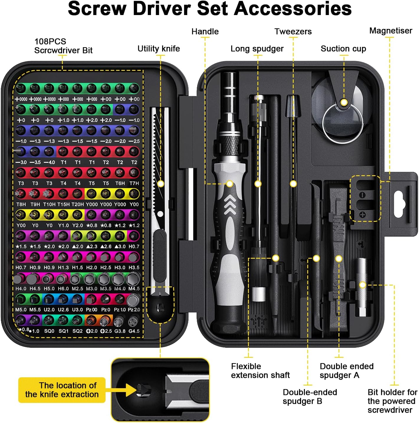 Mini Precision  Set with Color-coded , 132 in 1   Repair Tool Kits with Storage Box, 108 Bits,Small Manual Screw Driver Toolkits for //iPad/Table