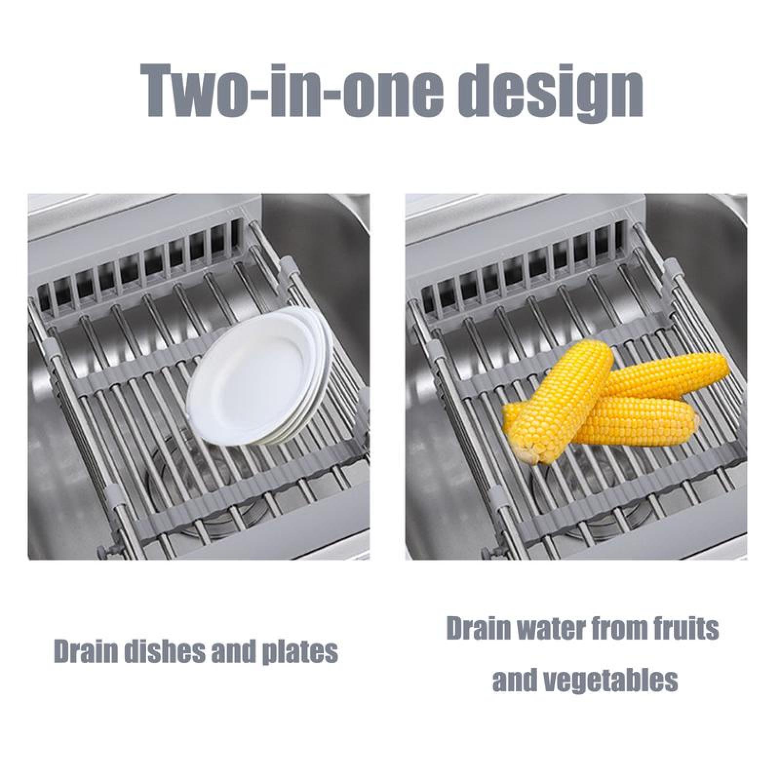 Over The Sink Dish Drying Rack,Retractable Drain Basket with Adjustable Armrest,Stainless Steel Kitchen Drying Rack,Adjustable Multi-function Water Filter Basket for Fruits.
