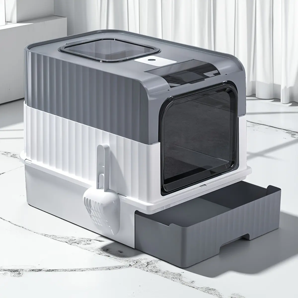 High-Quality Top-Entry Full-Cover Cat Litter Box, Plastic Litter Box, Drawer Design Odor-Proof, Large Capacity, Multiple Colors Available, Pet Supplies