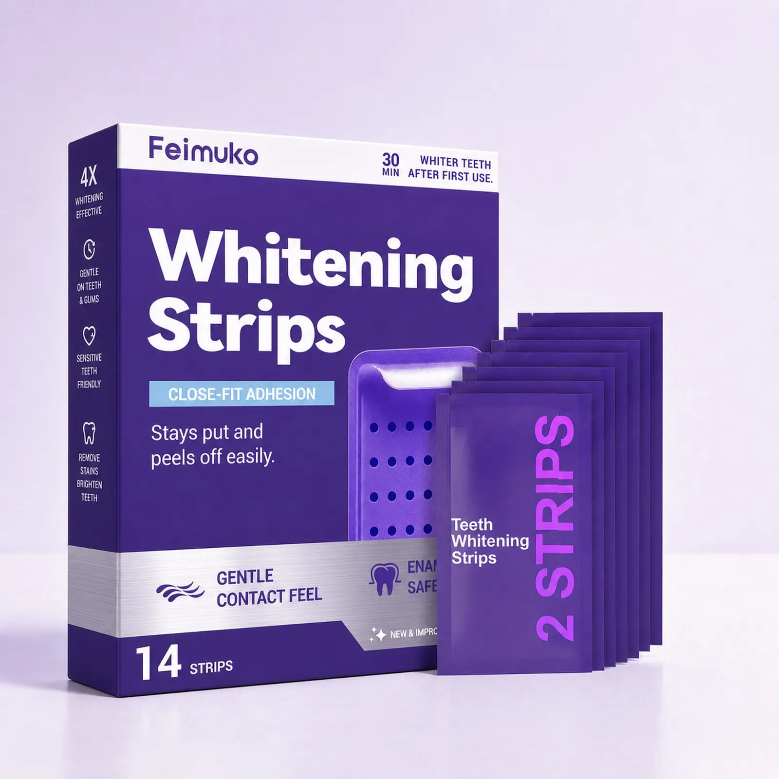 Feimuko Purple Oral Teeth Whitening Strips, Gel-Based with Honey & Glycerin for Daily Oral Care
