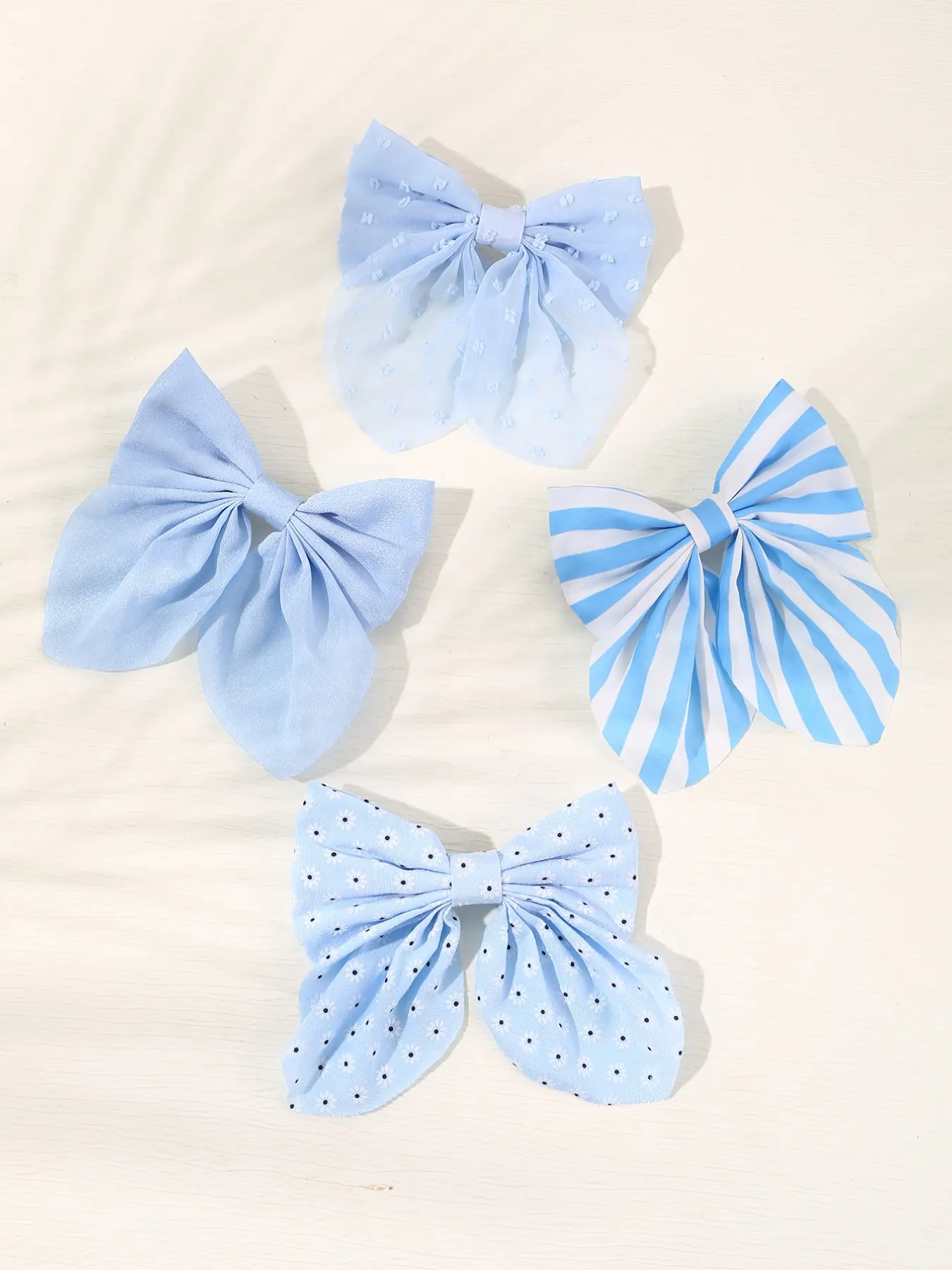 4-Piece Set Large Blue Mesh Butterfly Hair Clips with Ribbons, Conceal Flat Back of Head, Visual Volume Enhancer, Fairy Girl High Ponytail Duckbill Clamps