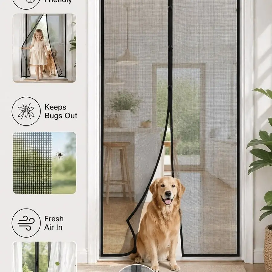 1pc Magnetic Screen Door, Magnetic Closure Door, Auto-Close Mesh Door Curtain, Breathable Insect Screen for Patio, Balcony, Kitchen, Bedroom