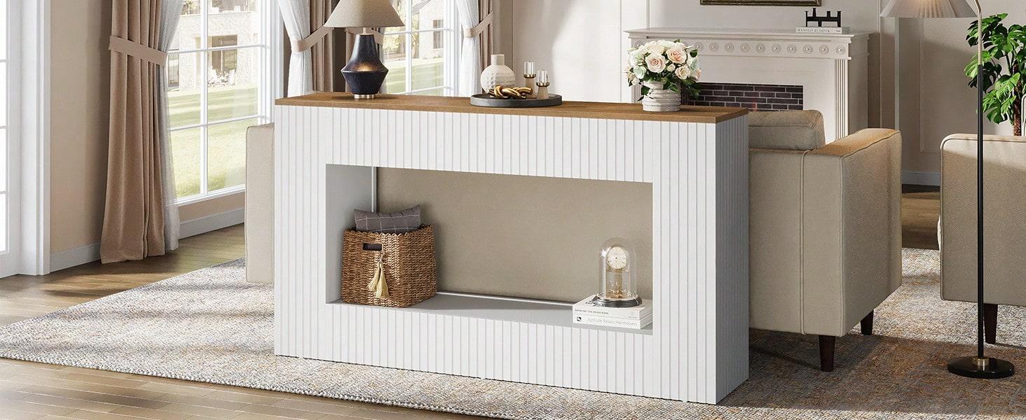 Modern Console Table, 55-Inch Wood Entryway Table With Storage, Narrow Long Sofa Table Behind Couch Table For Living Room, Foyer, Hallway, White