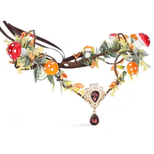 Handmade Woodland Mushroom Crown Flower Headpiece Elf Headband Fairy Tiara for Women s Renaissance Halloween Christmas Cosplay Accessory Orange.