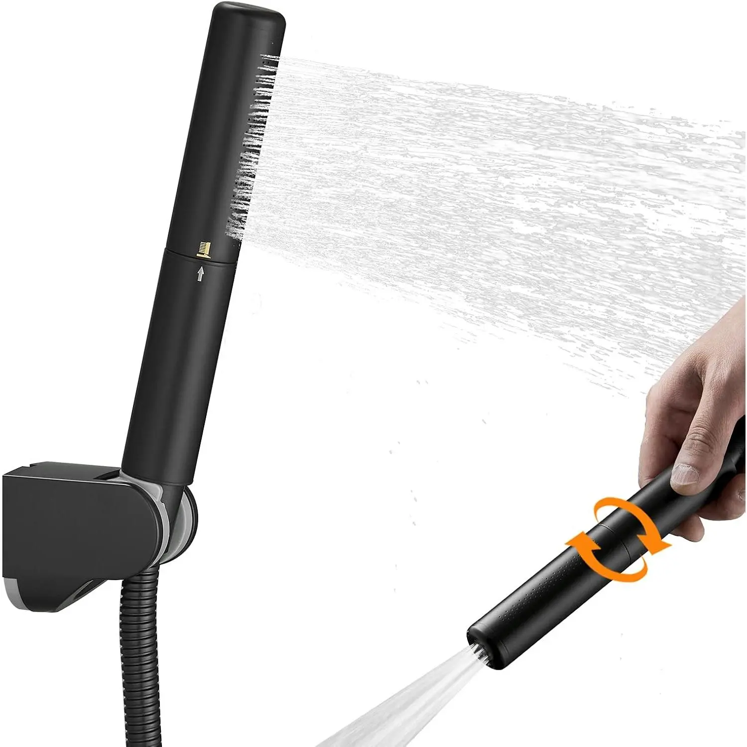 Black 2 in 1 Handheld Shower Head Set 7 Inch High Pressure Rain Shower Head High Flow Shower Wand with 59 Inch Hose Bracket