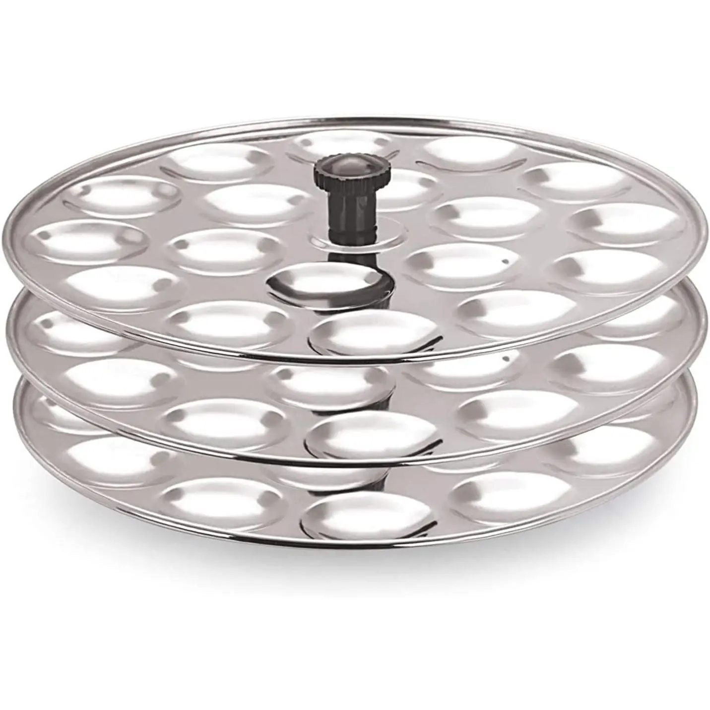 Stainless Steel Multi Purpose Kadai with Steel Lid, Idli Maker 2 Idli Plate 8 Cavity Idli Cooker Stainless Steel Idly Pot with Steamer (3 Plate)