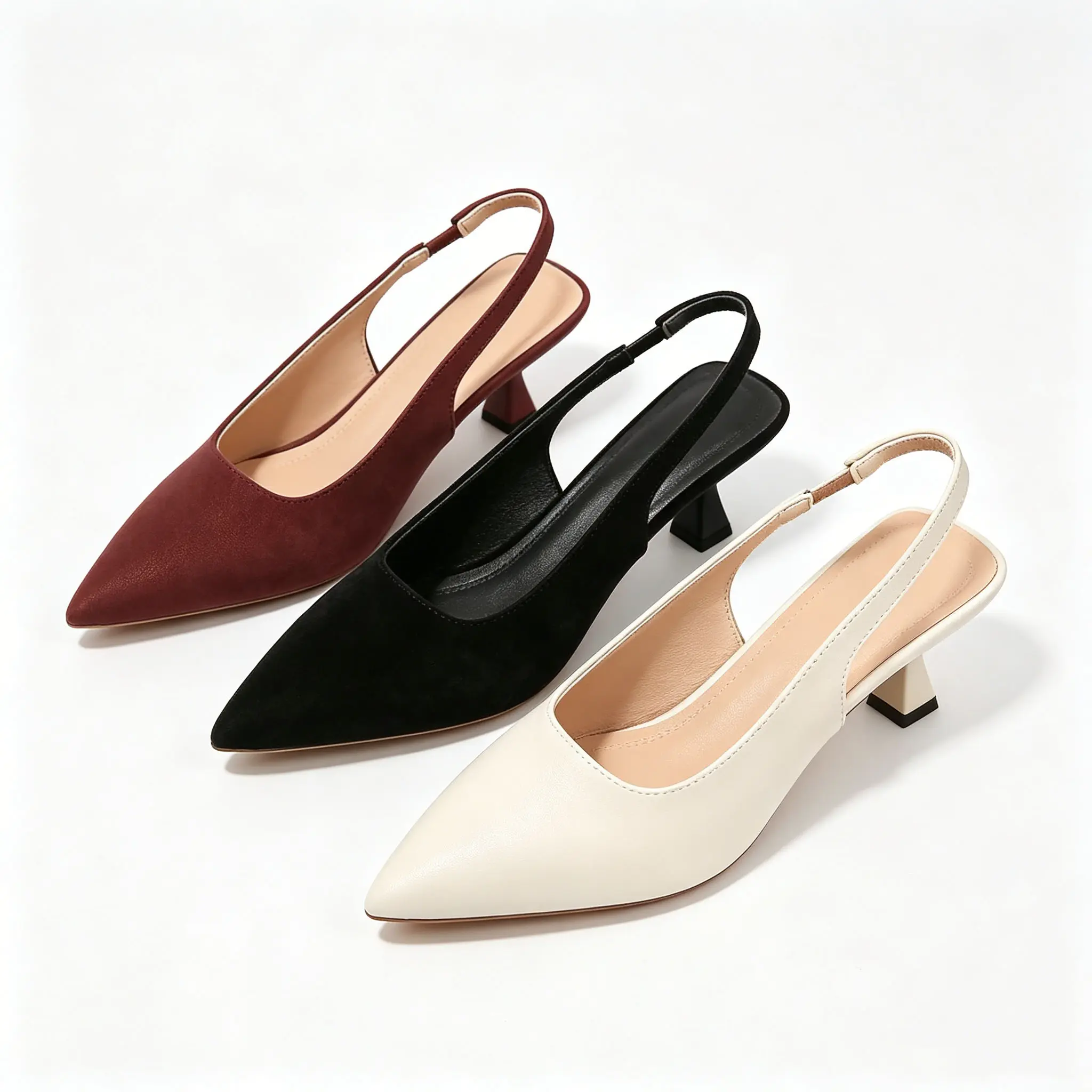 Classic Kitten Heel Pumps for Women - Comfortable Pointed-Toe Slingback Dress Shoes with Cushioned Leather Insole for Business, Work, Party, Kitten Heels For Women, Comfortable Heels